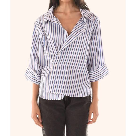 NEW CISSA open neckline overshirt in poole stripe